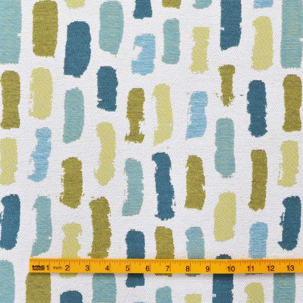 White Green Blue Colours Paint Strokes Inspired Pattern Soft Chenille Upholstery Fabric JO-206 - Roman Blinds