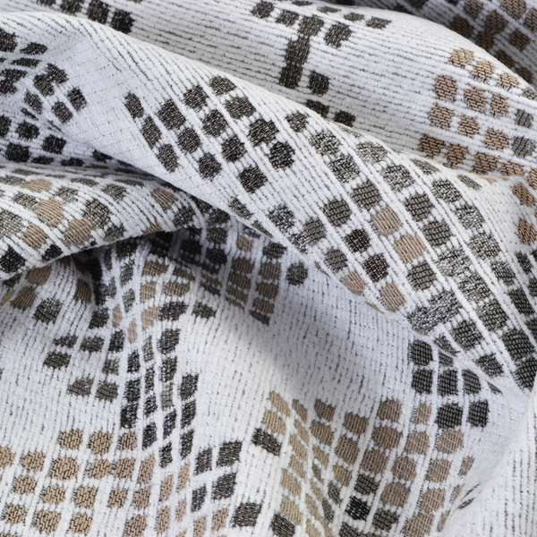 Reminiscence Floral Collection Brown Natural Colours Geometric Pattern Chenille Upholstery Fabric JO-207
