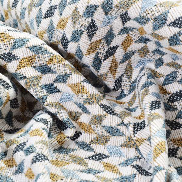 Yellow Blue White Small Geometric Pattern Soft Chenille Upholstery Fabric JO-208 - Made To Measure Curtains