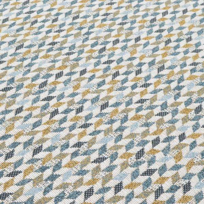 Yellow Blue White Small Geometric Pattern Soft Chenille Upholstery Fabric JO-208 - Made To Measure Curtains