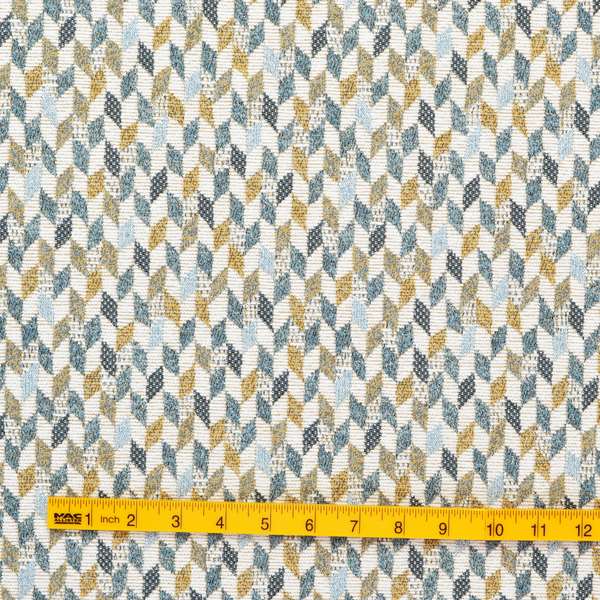 Yellow Blue White Small Geometric Pattern Soft Chenille Upholstery Fabric JO-208 - Roman Blinds