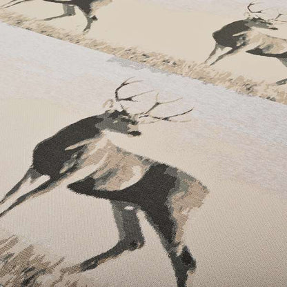 Beige Brown Colour Full Body Stag Animal In Scenery Pattern Soft Chenille Upholstery Fabric JO-209 - Made To Measure Curtains