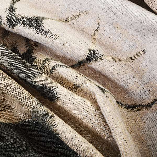 Beige Brown Colour Full Body Stag Animal In Scenery Pattern Soft Chenille Upholstery Fabric JO-209 - Made To Measure Curtains