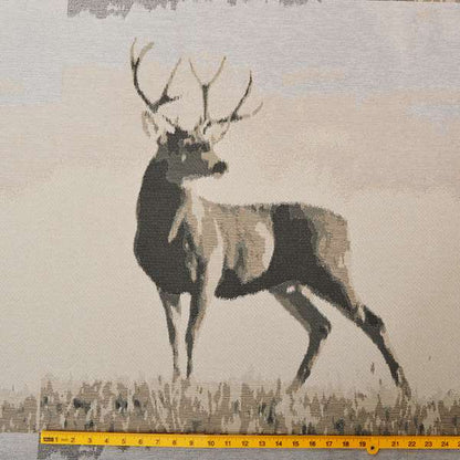 Beige Brown Colour Full Body Stag Animal In Scenery Pattern Soft Chenille Upholstery Fabric JO-209 - Made To Measure Curtains