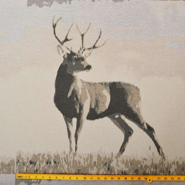 Beige Brown Colour Full Body Stag Animal In Scenery Pattern Soft Chenille Upholstery Fabric JO-209