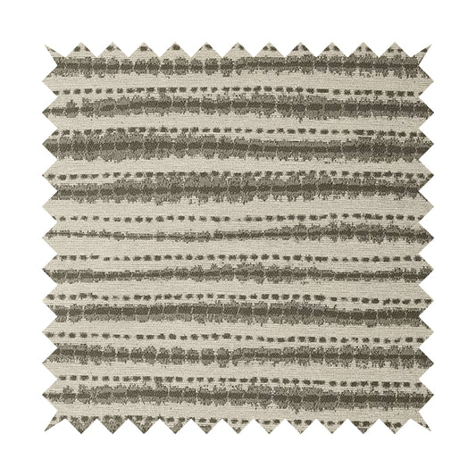 Designer Striped Pattern Cream Grey Colour Chenille Upholstery Fabric JO-21