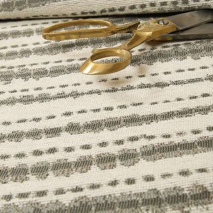 Designer Striped Pattern Cream Grey Colour Chenille Upholstery Fabric JO-21 - Roman Blinds