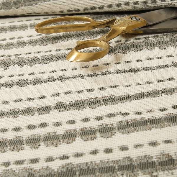 Designer Striped Pattern Cream Grey Colour Chenille Upholstery Fabric JO-21 - Made To Measure Curtains