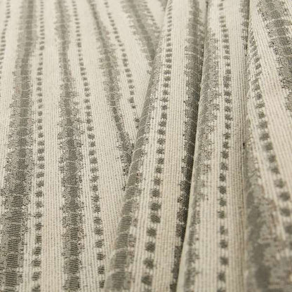 Designer Striped Pattern Cream Grey Colour Chenille Upholstery Fabric JO-21