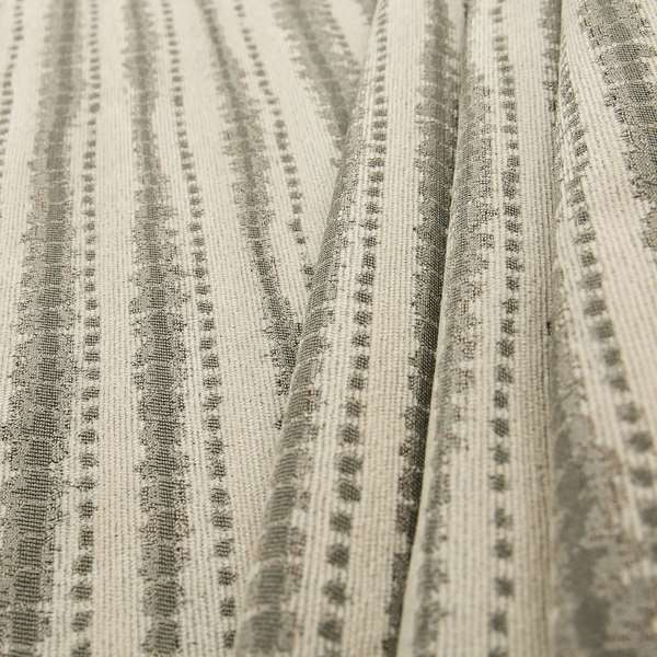 Designer Striped Pattern Cream Grey Colour Chenille Upholstery Fabric JO-21 - Made To Measure Curtains