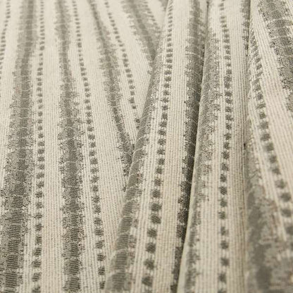 Designer Striped Pattern Cream Grey Colour Chenille Upholstery Fabric JO-21 - Made To Measure Curtains