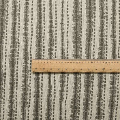 Designer Striped Pattern Cream Grey Colour Chenille Upholstery Fabric JO-21 - Made To Measure Curtains