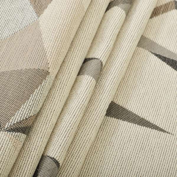 Beige Brown Colour Stag Head Animal In Geometric Pattern Soft Chenille Upholstery Fabric JO-210 - Made To Measure Curtains