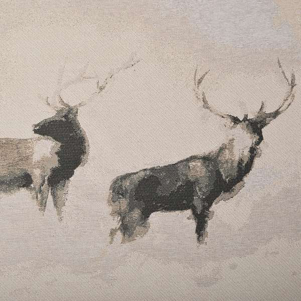 Beige Colour Two Full Stags Animal On Plain Background Pattern Soft Chenille Upholstery Fabric JO-211 - Roman Blinds