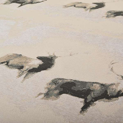 Beige Colour Two Full Stags Animal On Plain Background Pattern Soft Chenille Upholstery Fabric JO-211 - Roman Blinds