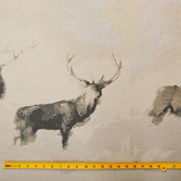 Beige Colour Two Full Stags Animal On Plain Background Pattern Soft Chenille Upholstery Fabric JO-211 - Roman Blinds