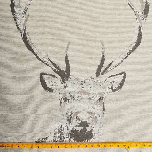 Beige Colour Stag Head Animal On Plain Background Pattern Soft Chenille Upholstery Fabric JO-212 - Handmade Cushions