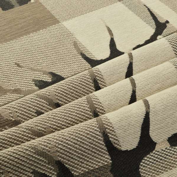 Brown Beige Full Stag Animal On Background Checked Pattern Soft Chenille Upholstery Fabric JO-213 - Roman Blinds