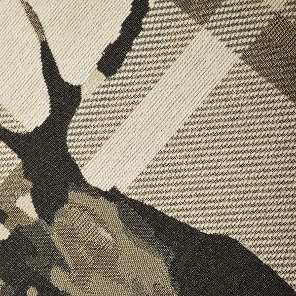 Brown Beige Full Stag Animal On Background Checked Pattern Soft Chenille Upholstery Fabric JO-213 - Roman Blinds