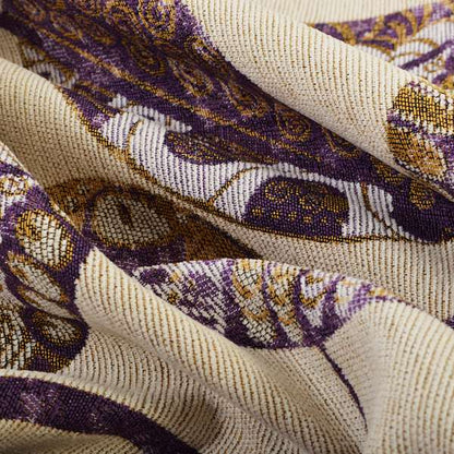 Purple Beige Coloured Floral Inspired Leaf Design Soft Chenille Upholstery Fabric JO-217 - Roman Blinds