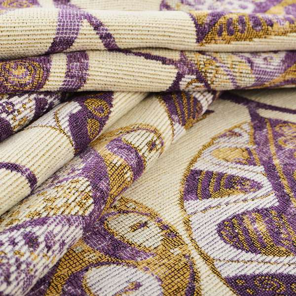 Purple Beige Coloured Floral Inspired Leaf Design Soft Chenille Upholstery Fabric JO-217 - Roman Blinds