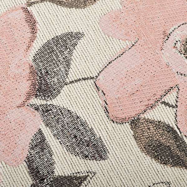 Natural With Pink Floral Theme Design Soft Chenille Upholstery Fabric JO-218 - Made To Measure Curtains