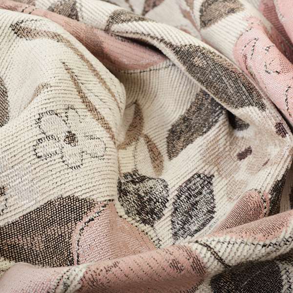 Natural With Pink Floral Theme Design Soft Chenille Upholstery Fabric JO-218 - Made To Measure Curtains