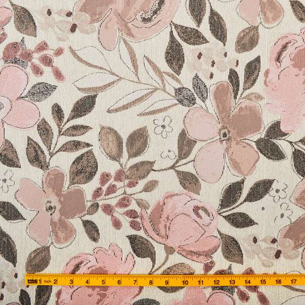 Natural With Pink Floral Theme Design Soft Chenille Upholstery Fabric JO-218 - Made To Measure Curtains