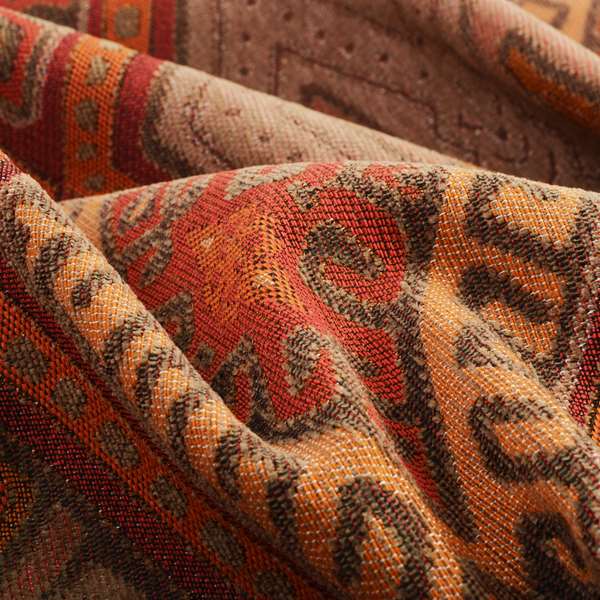 Brown Orange Red Colour Kilim Aztec Geometric Design Soft Chenille Upholstery Fabric JO-219 - Roman Blinds