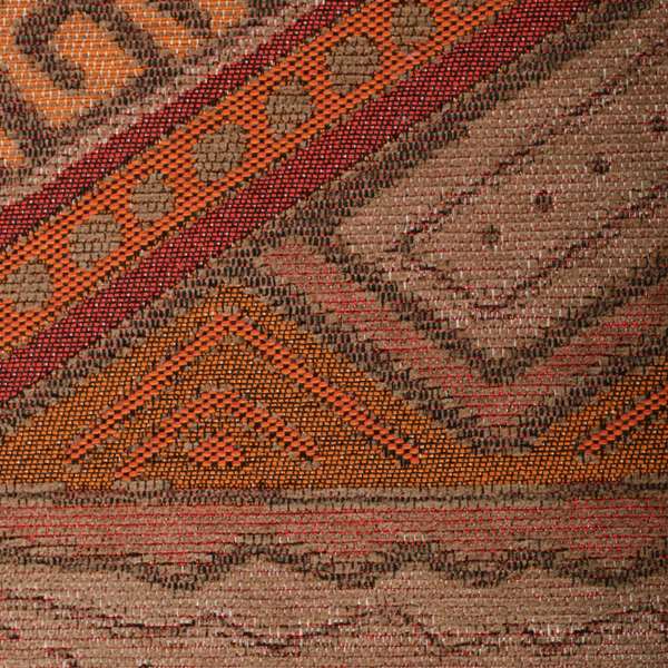 Brown Orange Red Colour Kilim Aztec Geometric Design Soft Chenille Upholstery Fabric JO-219 - Roman Blinds