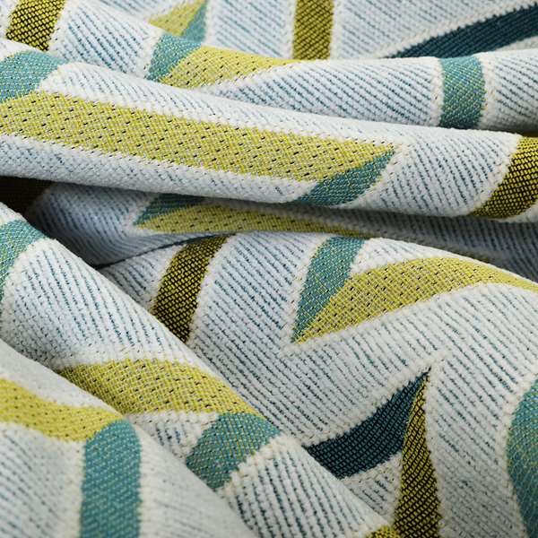 White Teal Green Chevron Stripe Design Soft Chenille Upholstery Fabric JO-221 - Roman Blinds