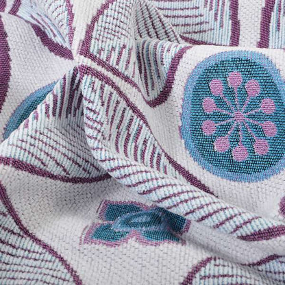 White Teal Pink Leaf Medallion Design Soft Chenille Upholstery Fabric JO-223 - Roman Blinds