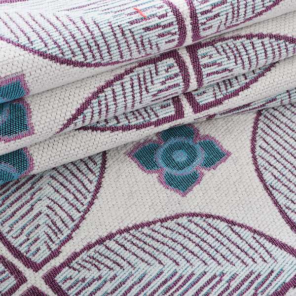 White Teal Pink Leaf Medallion Design Soft Chenille Upholstery Fabric JO-223 - Roman Blinds