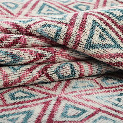 Pink White Blue Balanced Shapes Design Soft Chenille Upholstery Fabric JO-225 - Roman BlindsPink White Blue Balanced Shapes Design Soft Chenille Upholstery Fabric JO-225 - Roman Blinds