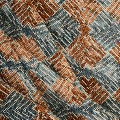 Blue Orange Checker Balanced Design Soft Chenille Upholstery Fabric JO-226 - Roman Blinds