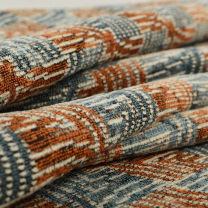 Blue Orange Checker Balanced Design Soft Chenille Upholstery Fabric JO-226 - Roman Blinds