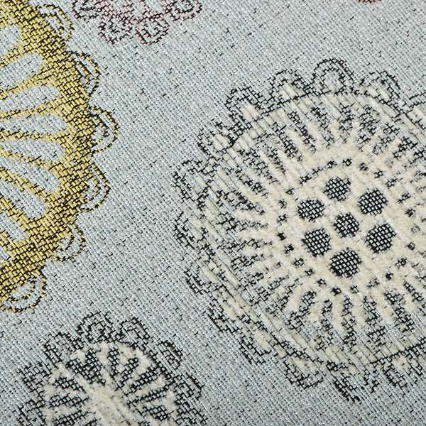 Light Blue Yellow Pink Coloured Round Medallion Inspired Design Soft Chenille Upholstery Fabric JO-227 - Roman Blinds