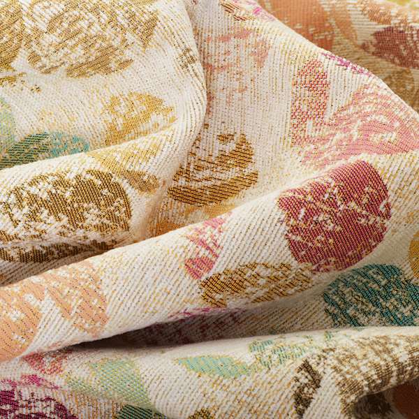 Multi Coloured Oval Leaf Design Soft Chenille Upholstery Fabric JO-228 - Roman Blinds