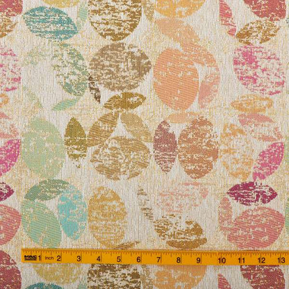 Multi Coloured Oval Leaf Design Soft Chenille Upholstery Fabric JO-228 - Roman Blinds