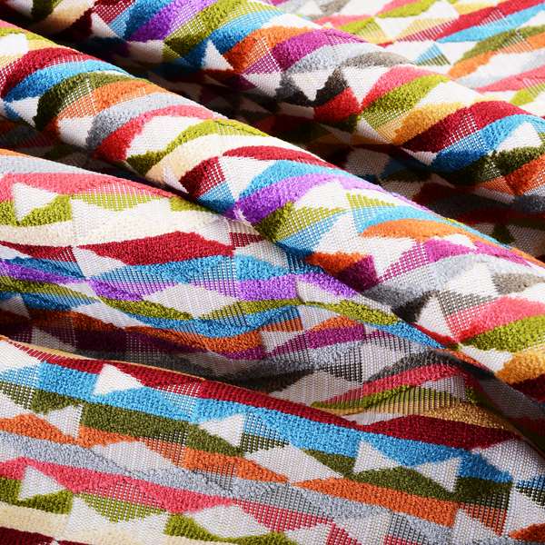 Amazilia Velvet Collection Multi Coloured Geometric Designer Pattern Soft Velvet Upholstery Fabric JO-230 - Roman Blinds