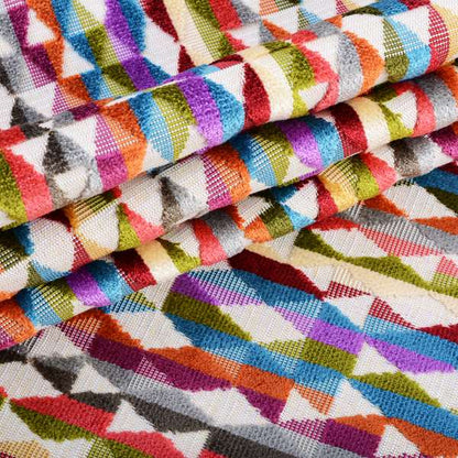 Amazilia Velvet Collection Multi Coloured Geometric Designer Pattern Soft Velvet Upholstery Fabric JO-230 - Roman Blinds