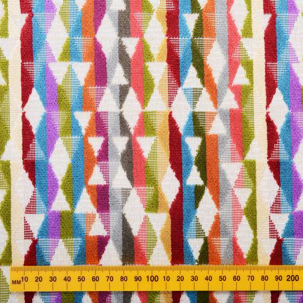 Amazilia Velvet Collection Multi Coloured Geometric Designer Pattern Soft Velvet Upholstery Fabric JO-230 - Roman Blinds