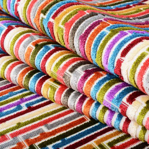 Amazilia Velvet Collection Multi Coloured Geometric Line Striped Designer Pattern Soft Velvet Upholstery Fabric JO-231 - Roman Blinds