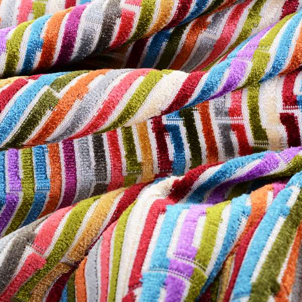 Amazilia Velvet Collection Multi Coloured Geometric Line Striped Designer Pattern Soft Velvet Upholstery Fabric JO-231 - Roman Blinds