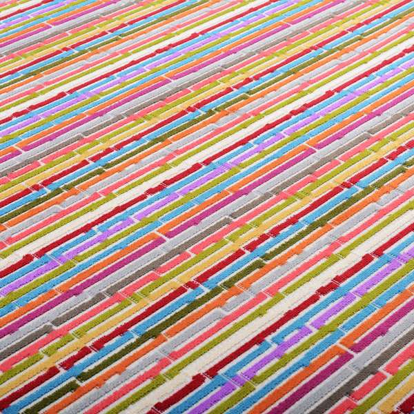 Amazilia Velvet Collection Multi Coloured Geometric Line Striped Designer Pattern Soft Velvet Upholstery Fabric JO-231 - Roman Blinds