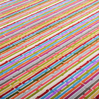 Amazilia Velvet Collection Multi Coloured Geometric Line Striped Designer Pattern Soft Velvet Upholstery Fabric JO-231 - Roman Blinds