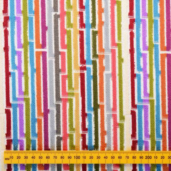 Amazilia Velvet Collection Multi Coloured Geometric Line Striped Designer Pattern Soft Velvet Upholstery Fabric JO-231 - Roman Blinds