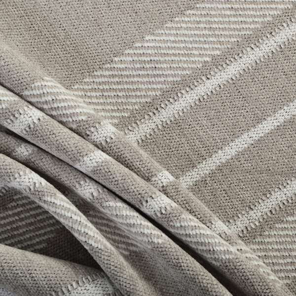 Highland Collection Luxury Soft Like Cotton Broad Striped Design Grey White Colour Chenille Upholstery Fabric JO-232 - Roman Blinds