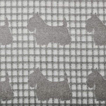 Highland Collection Luxury Soft Like Cotton Scottish Terrier Scottie Dog Animal Design On Checked Grey White Background Chenille Upholstery Fabric JO-233 - Roman Blinds