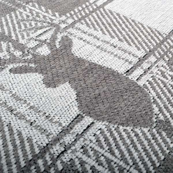 Highland Collection Luxury Soft Like Cotton Feel Stag Deer Head Animal Design On Checked Grey White Background Chenille Upholstery Fabric JO-234 - Made To Measure Curtains